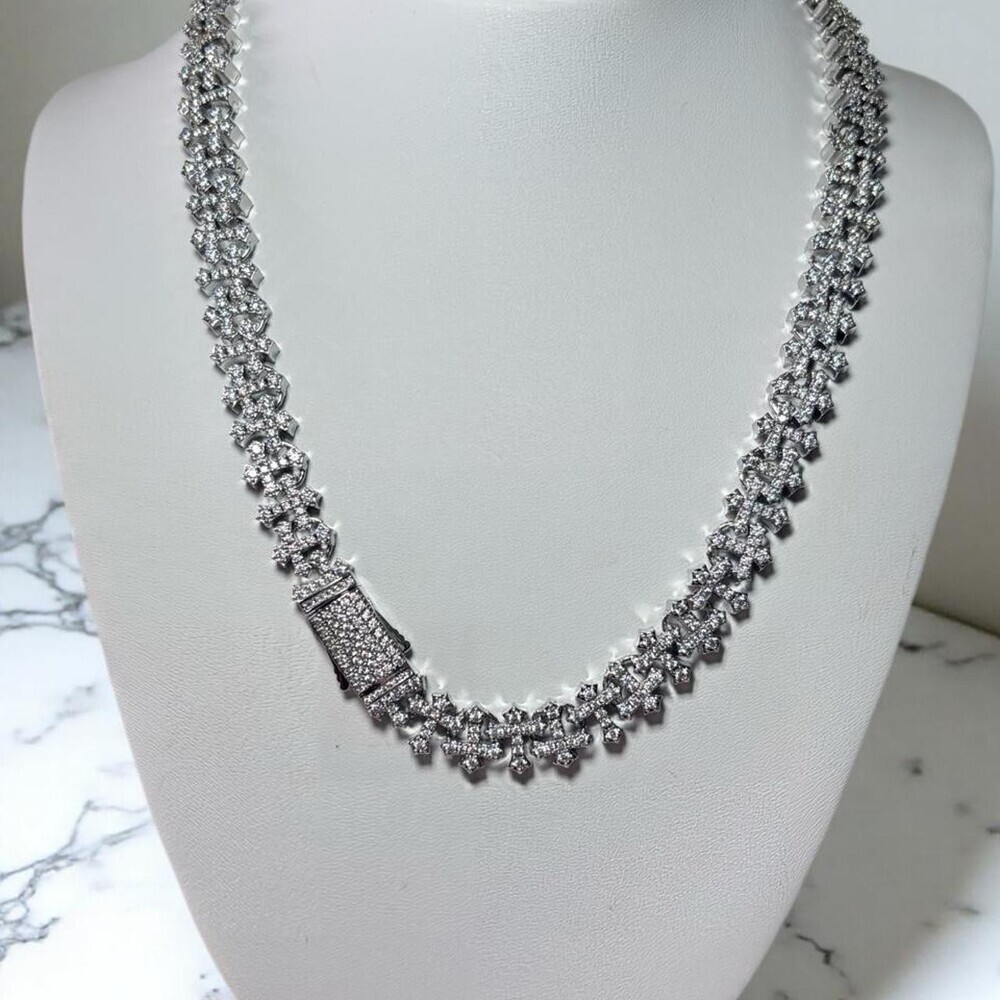 Silver Cross Cuban Chain Necklace 0615